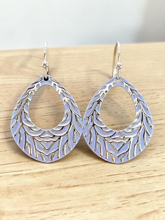 Boutique Jewelry - Blue Feather Teardrop Drop Earrings | Silver Tone